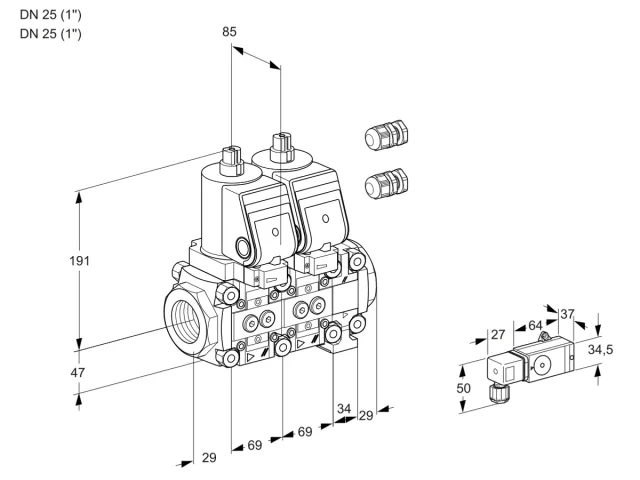 Kromschroder VCS 2E25R/25R05NNVWSR3/3-PP/PPPP — двойной электромагнитный газовый клапан — 88107794