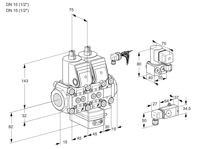 Kromschroder VCG 1E15R/15R05NGEVWR/PPPP/PPBY — двойной электромагнитный газовый клапан — 88106809