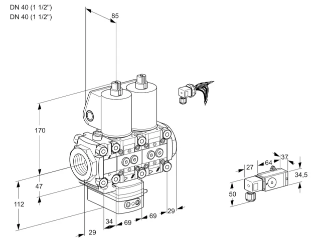 Kromschroder VCD 2E40R/40R05FD-25NWL/MMMM/1--4 — двойной электромагнитный газовый клапан — 88100780