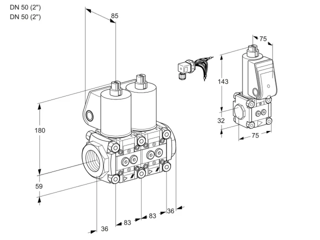 Kromschroder VCS 3E50R/50R05NNWL3/PPZS/PPPP — двойной электромагнитный газовый клапан — 88107855