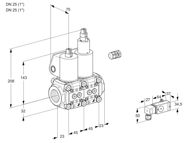 Kromschroder VCS 1E25R/25R05NLQL/PPPP/PP-2 — двойной электромагнитный газовый клапан — 88100938