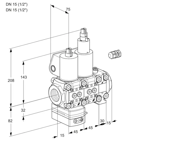 Kromschroder VCD 1E15R/15R05D-25LVWL/PPPP/PPPP — двойной электромагнитный газовый клапан — 88106872