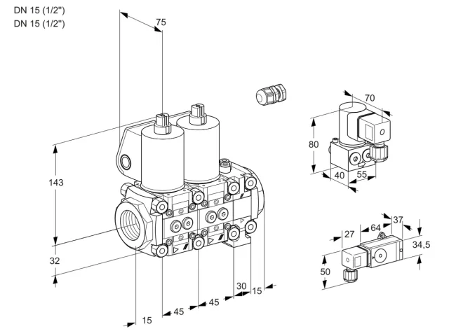 Kromschroder VCS 1E15R/15R05NNVWL/PPBY/PPPP — двойной электромагнитный газовый клапан — 88107770