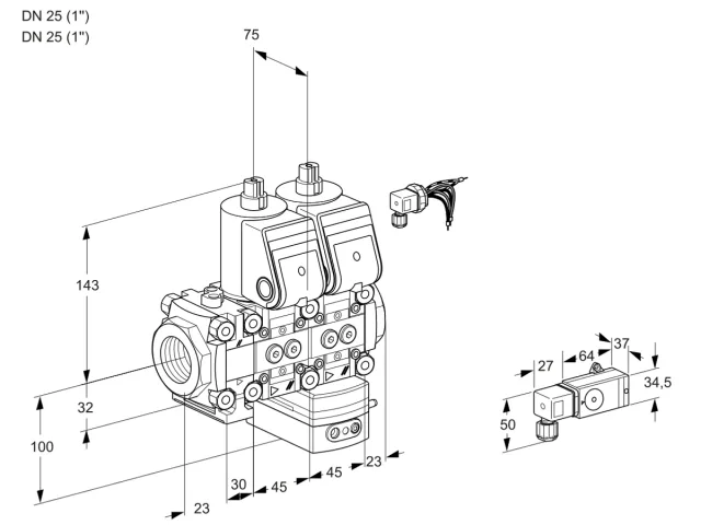 Kromschroder VCV 1E25R/25R05FNVKWR/PPPP/2-PP — двойной электромагнитный газовый клапан — 88106142