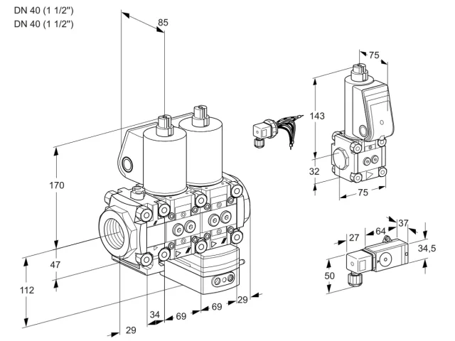 Kromschroder VCD 2E40R/40R05FND-50QL/ZSPP/3-PP — двойной электромагнитный газовый клапан — 88104366