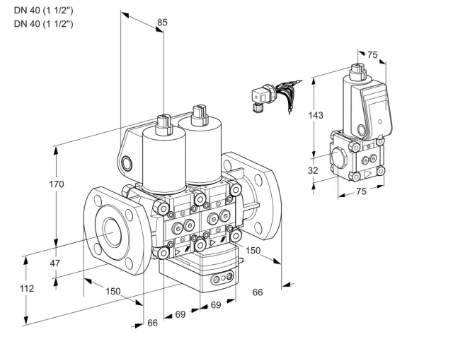 Kromschroder VCG 2E40F/40F05NGEWL/PPZS/PPPP — двойной электромагнитный газовый клапан — 88106354