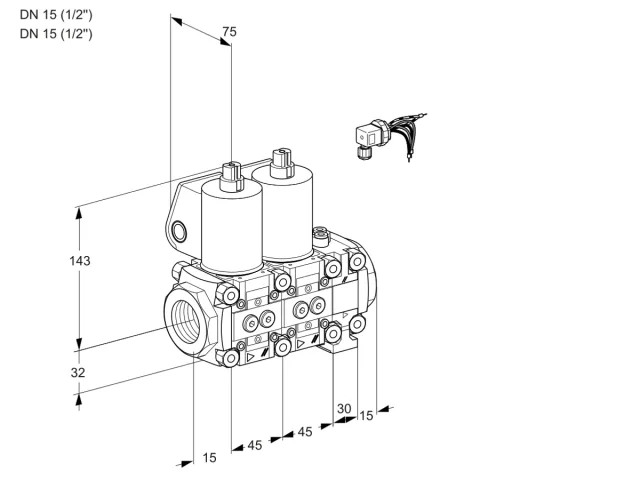 Kromschroder VCS 1E15R/15R05NNVWL/PPPP/PPPP — двойной электромагнитный газовый клапан — 88102725