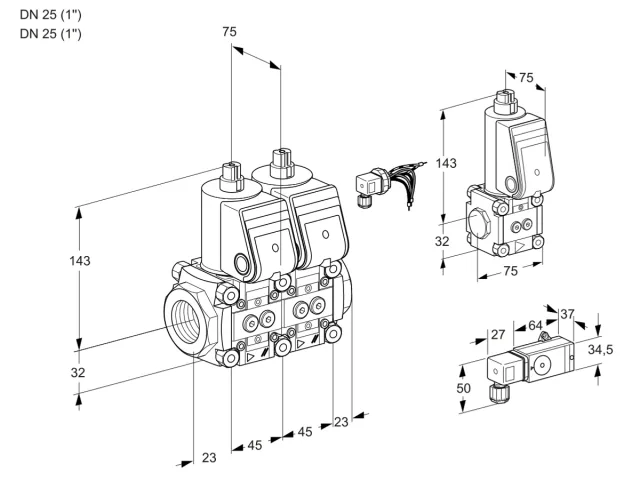 Kromschroder VCS 1E25R/25R05NNWR/-2PP/PPBS — двойной электромагнитный газовый клапан — 88104310