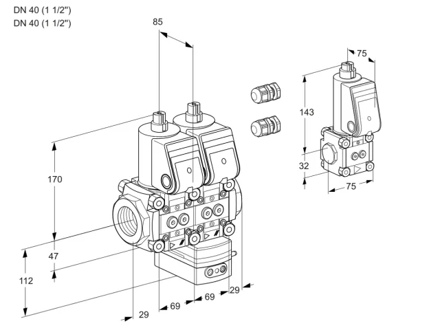 Kromschroder VCG 2E40R/40R05NGEWR3/PPPP/PPZS — двойной электромагнитный газовый клапан — 88102983