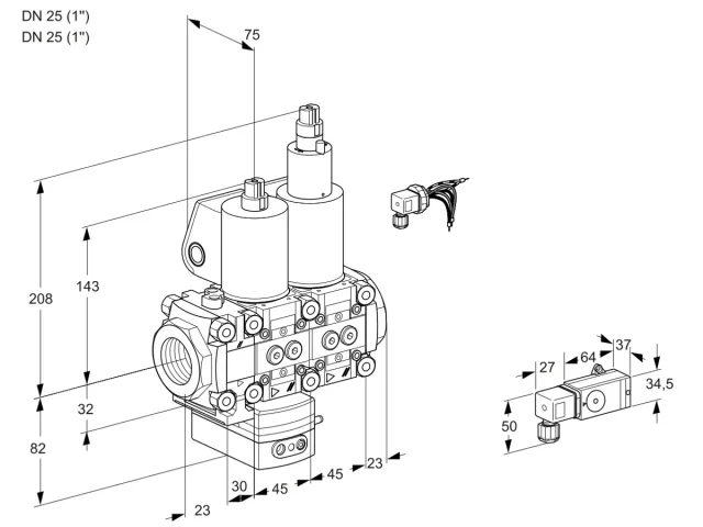 Kromschroder VCD 1E25R/25R05FD-25LWL/PPPP/2-PP — двойной электромагнитный газовый клапан — 88104780