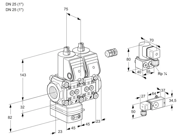 Kromschroder VCD 1E25R/25R05D-25NWR/3-PP/PPZY — двойной электромагнитный газовый клапан — 88104394