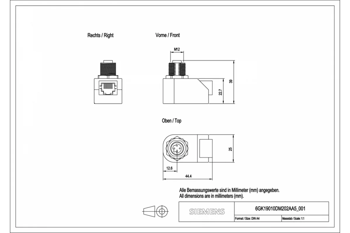 Siemens 6GK1901-0DB20-6AA0 — IE Соединительный кабель M12-180/M12-180