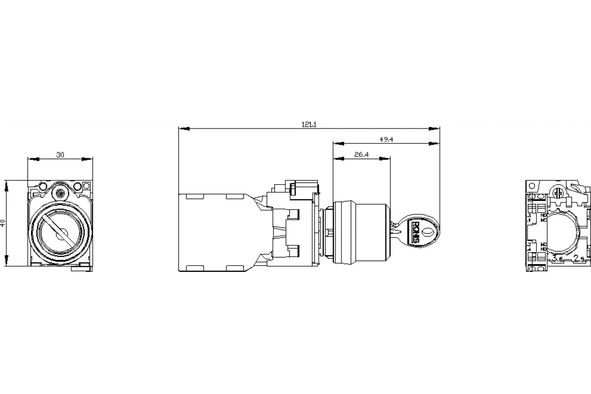 Siemens 3SU1130-4BL11-1NA0 — Поворотный переключатель с ключом ronis
