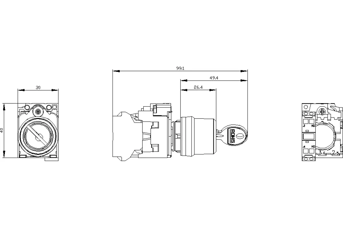 Siemens 3SU1130-4BF11-1FA0 — Поворотный переключатель с ключом ronis