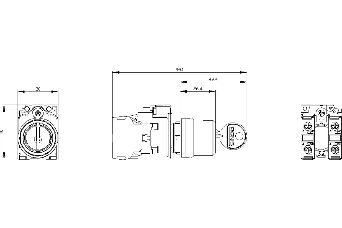 Siemens 3SU1130-4BF11-3FA0 — Переключатель с ключом ronis