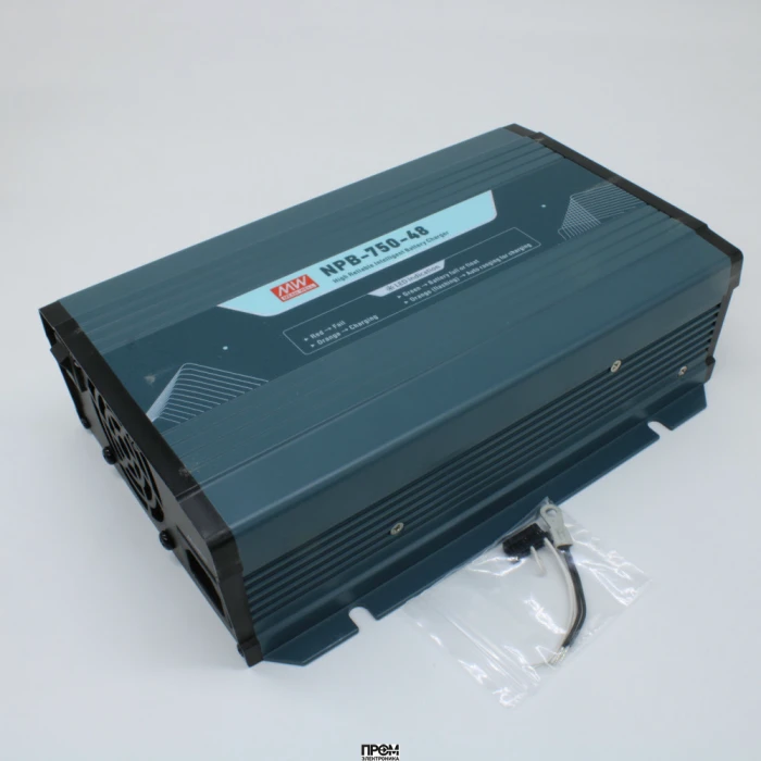 NPB-750-48, AC/DC зарядное устройство, 57.6V/11.3A, вход 90…264VA C, 47…63Гц /127…370В DC, изоляция 3000В AC, PFC, CAN, программируемый, для свинцовых (обслуживаемых, гелевых, AGM) и Li-ion (Fe, Mn), 4 стадии заряда, 230*158*67мм, -30…+70°С