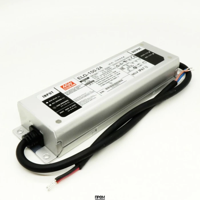 ELG-150-24, AC-DC, 150Вт, IP67, вход 100…305В AC, 47…63Гц/142…431В DC, ККМ, выход 12...24В/6.25A, изоляция 3750В AC, в кожухе 219х63х35,5мм, -40…+70°С
