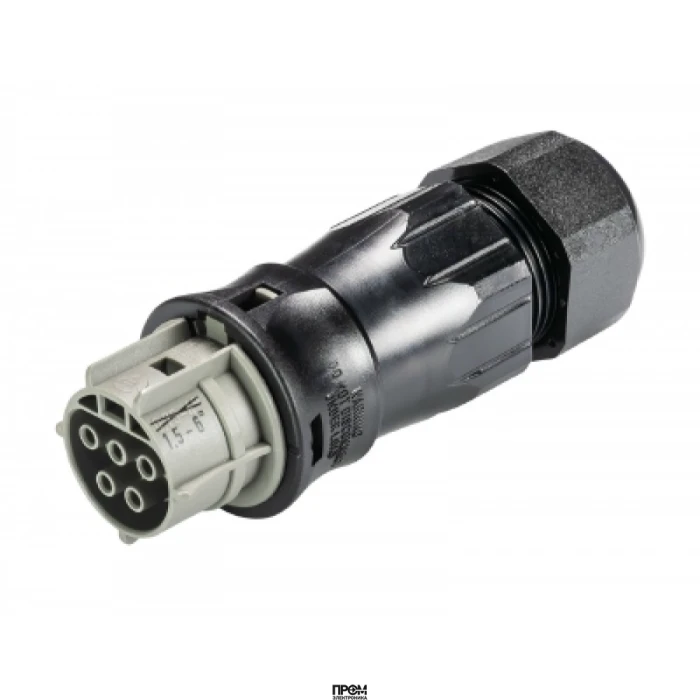 Разъем RST25I5S B1 ZR3S BG03, Розеточный разъем на кабель, до 6 мм кв., диам. 13-18 мм, IP68(69k), 5 полюсов, винтовая фиксация провода, номинальные характеристики: 250/400V, 25A, цвет контактной вставки: серый, цвет корпуса: черный, серия RST Classic
