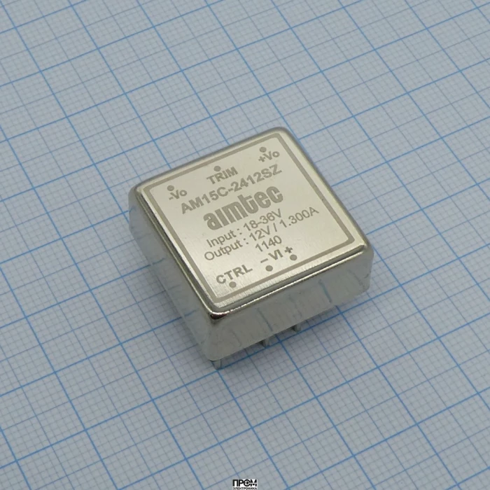 AM15CW-2405SZ, DC/DC, 15Вт, вход 9…36В, выход 5В/3А, изоляция 1600В DC, КПД 87%, максимальная емкостная нагрузка не более 1000мкФ, вход On/Off, 1x1", 25.4x25.4x10.16мм, -40…85°C, металл
