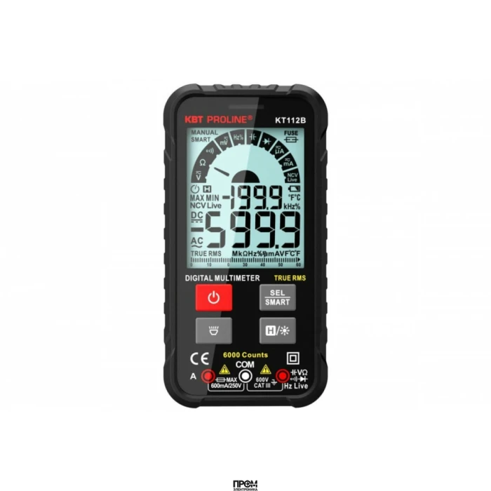 KT 112В серия PROLINE, Мультиметр компактный цифровой SMART с True RMS, ЖК-дисплей, ACA/DCA/ACV/DCV/R/C/F автоматический выбор пределов измерений