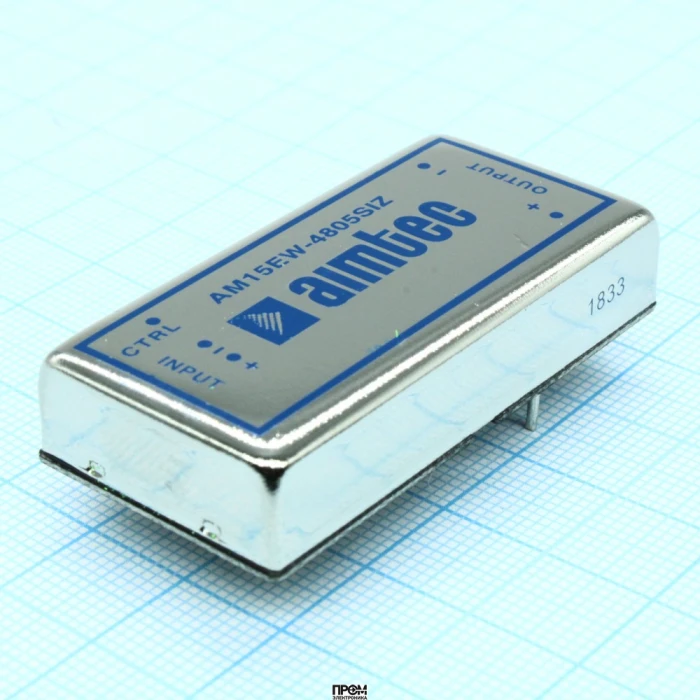 AM15EW-4805SIZ, DC/DC, 15Вт, вход 18…75В, выход 5В/3А, изоляция 1500В DC, КПД 80%, максимальная емкостная нагрузка не более 4700мкФ, вход On/Off, 2x1", 50.8x25.4x10.5мм, -40…85°C, металл