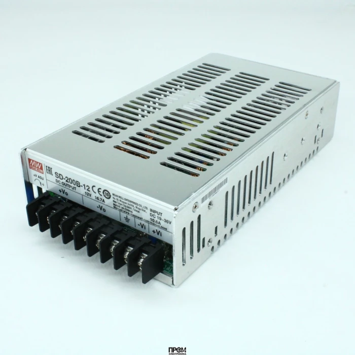 SD-200B-12, DC-DC, 200Вт, Uвх=19 - 36В, Uвых=12В/16.7А, изоляция 1500В DC, рег. Вых=11…16V, в кожухе 215х115х50мм, -20°С…+60°С