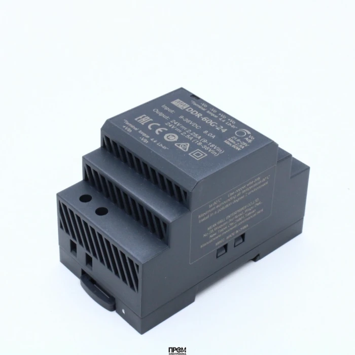DDR-60G-24, DC-DC, 60Вт, вход 9…36 В DC, выход 24В/2.5А, изоляция 4000В DC, в кожухе на DIN-рейку, 52.5х90х54.5мм, -40...+85°С