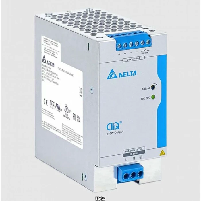 DRP-24V240W1CBN, Источник питания, однофазный, 24VDC / 10A, 240W; диапазон входных напряжений: 88 - 264VAC, габариты (мм): 124x60x117, вес 0,84 кг, монтаж: на DIN рейку