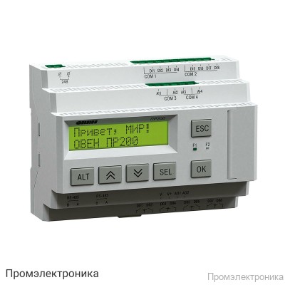 ПР200-24.4.0.0 - программируемое реле с ЖК-дисплеем на 24В с дискретными и аналоговыми входами и дискретными и аналоговыми выходами