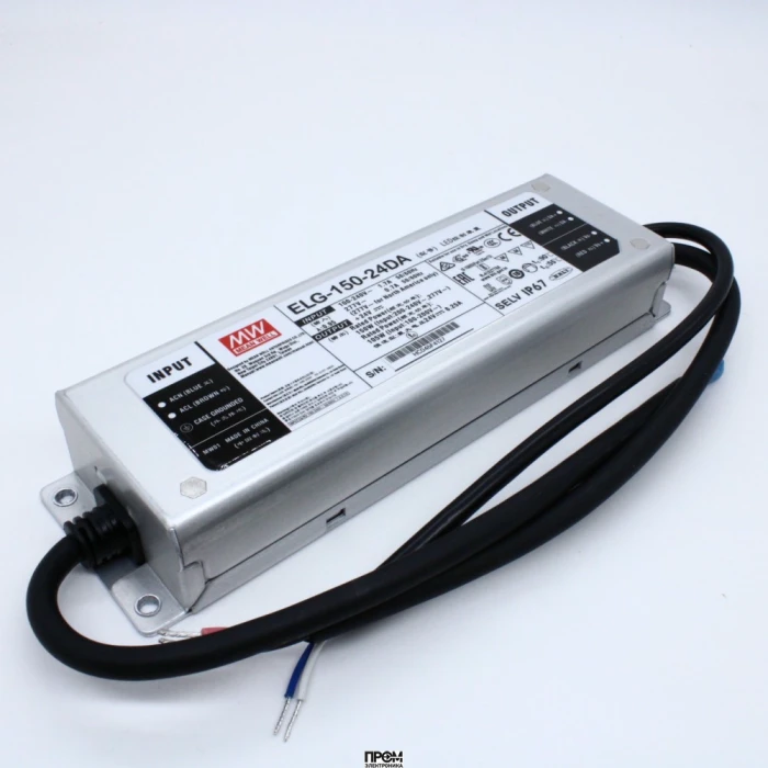 ELG-150-24DA, AC-DC, 150Вт, IP67, вход 100…305В AC, 47…63Гц/142…431В DC, ККМ, выход 12...24В/6,25А, изоляция 3750В AC, в кожухе 219х63х35,5мм, -40…+70°С, DALI