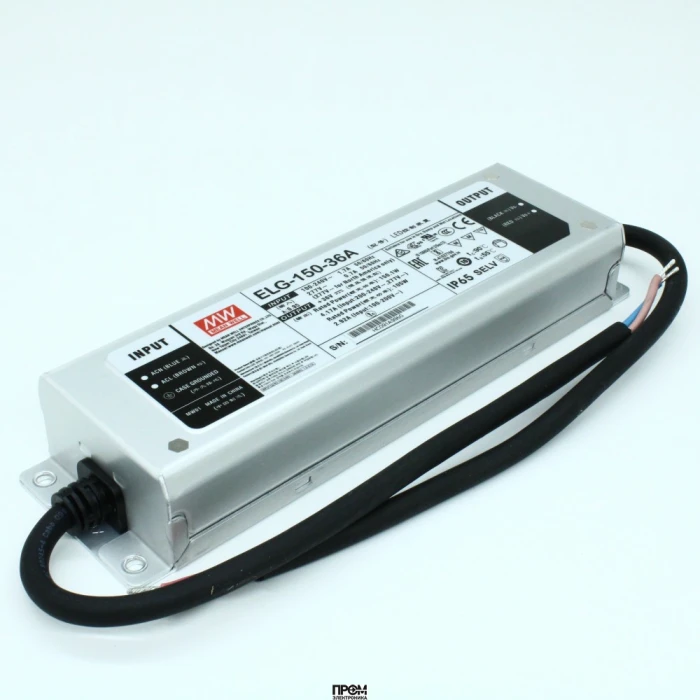 ELG-150-36A, AC-DC, 150Вт, IP65, вход 100…305В AC, 47…63Гц/142…431В DC, ККМ, выход 18...36В/4.17A, изоляция 3750В AC, в кожухе 219х63х35,5мм, -40…+70°С, рег.выхода