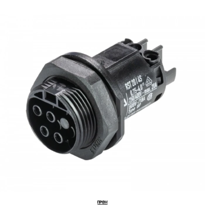 Разъем RST20i4 96.041.5053.1, Розеточный разъем в панель, М25, IP68(69k), 4 полюса, винтовая фиксация провода, номинальные характеристики: 250/400V, 20A, цвет: черный, серия RST Classic