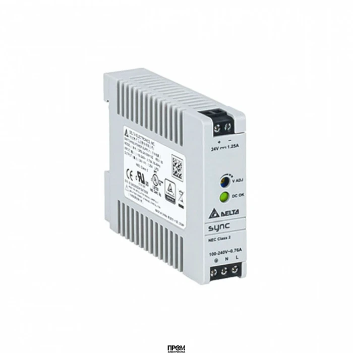 DRS-24V30W1NZ, Источник питания, однофазный, 24VDC / 1,25A, 30W, диапазон входных напряжений: 85 - 264VAC, габариты (мм): 75x21x89.5, вес 0,11 кг, монтаж: на DIN рейку