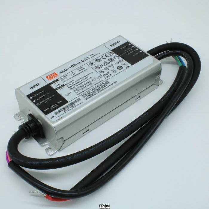 XLG-100-H-DA2, AC-DC, 100Вт, вход 100…305В AC, 47…63Гц/142…431В DC, выход 27…56В/2100мА, рег. вых 875…2780мА, изоляция 3750В AC, в корпусе 140х63х32мм, -40…+90°С, DALI-2 димминг
