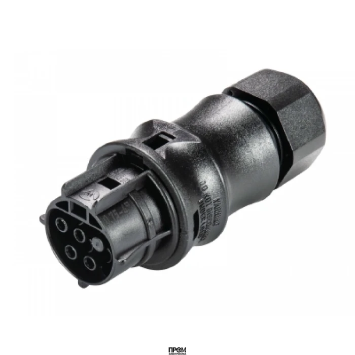 Разъем RST20I4S B1 ZR1 SW, Розеточный разъем на кабель диам. 10-14 мм, IP68(69k), 4 полюса, винтовая фиксация провода, номинальные характеристики: 250/400V, 20A, цвет: черный, серия RST Classic
