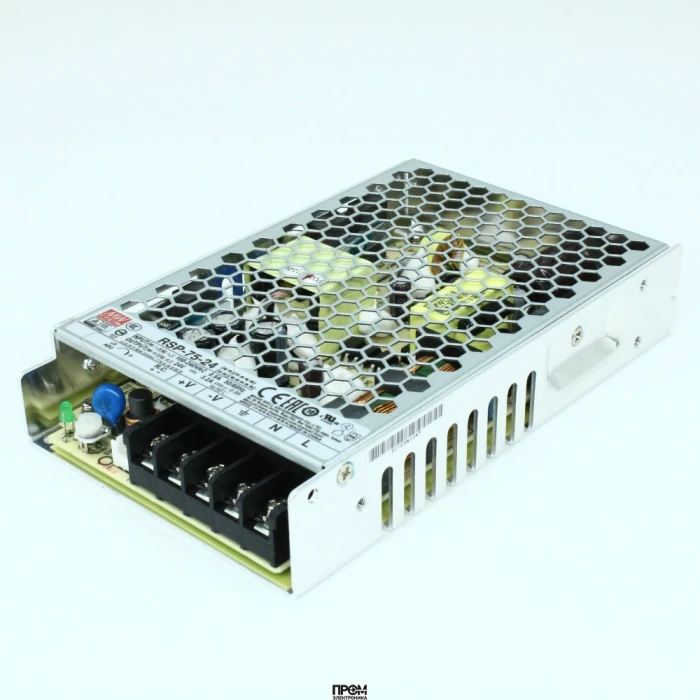 RSP-75-24, AC-DC, 76.8Вт, ККМ, вход 85…264V AC, 47…63Гц /120…370В DC, выход 24В/3.2A, рег. вых 22.8…26.4В, изоляция 3000В AC, в корпусе 159х97х30мм, -25…+70°С