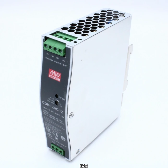DDR-120C-12, DC-DC, 120Вт, вход 33.6…67.2В DC, выход 12В/10А, изоляция 4000В DC, в кожухе на DIN-рейку, 32х125.2х102мм, -40...+70°С