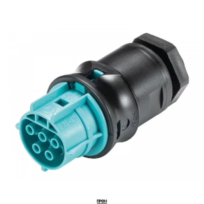 Разъём RST20i5 96.051.6053.6, Розеточный разъем в панель, М20, IP68(69k), 5 полюсов, винтовая фиксация провода, номинальные характеристики: 250/400V, 20A, цвет контактной вставки: бирюзовый, цвет корпуса: черный, серия RST Classic