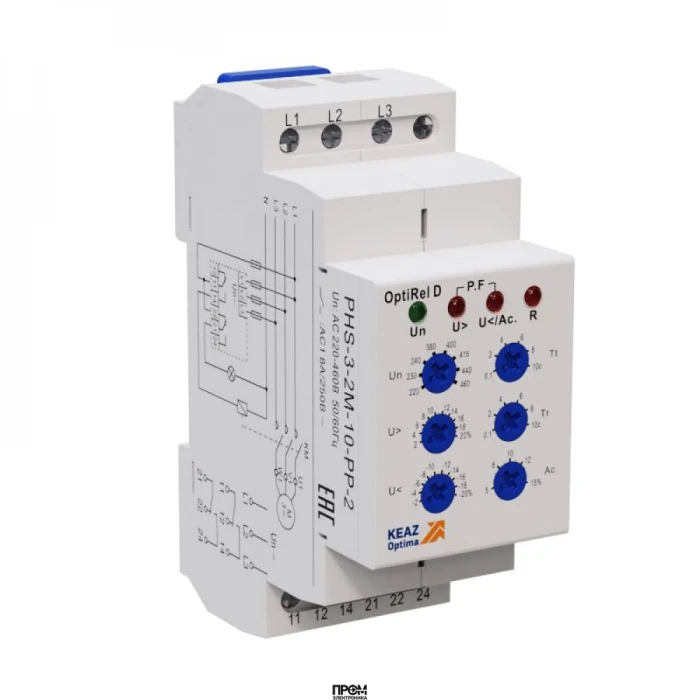 Реле контроля фаз PHS-3-2M-10-PN-2 универсальное 3Ф+N 2СО 332002, Реле контроля