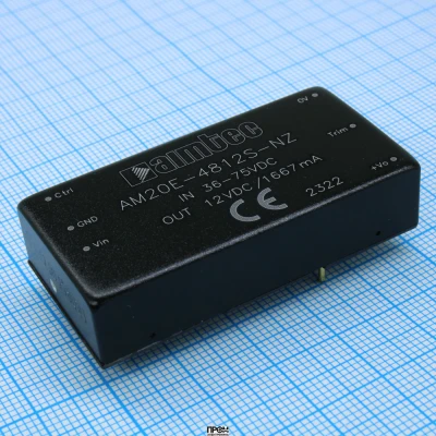 AM20E-4812S-NZ, DC/DC, 20Вт, вход 36…75В, выход 12В/1.67А, изоляция 1500В DC, КПД 89%, максимальная емкостная нагрузка не более 1600мкФ, вход On/Off, 2x1&quot;, 50.8x25.4x11.8мм, -40…85°C, металл