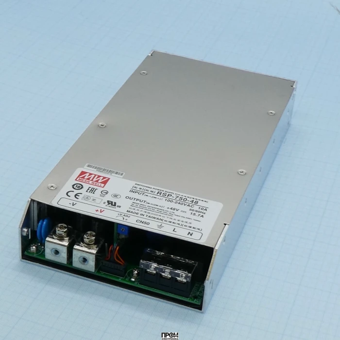 RSP-750-48, AC-DC, 750Вт, ККМ, вход 90…264V AC, 47…63Гц /127…370В DC, выход 48В/15.7A, рег. вых 43…55В, эл. рег. 40…110% Uном./Iном., изоляция 3000В AC, в корпусе 250х127х41мм, -30…+70°С