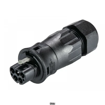 Разъем RST20i5 96.052.4553.1, Вилочный разъем на кабель диам. 13-18 мм, IP68(69k), 5 полюсов, винтовая фиксация провода, номинальные характеристики: 250/400V+РЕ, 20A, цвет: черный, серия RST Classic