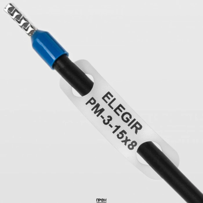 Маркер продеваемый PM-3-15x8 W, Продеваемый маркер, для провода сечением 6 мм кв., диаметром до 5,2 мм, размер 15х8 мм, цвет белый, в упаковке 2100 маркеров