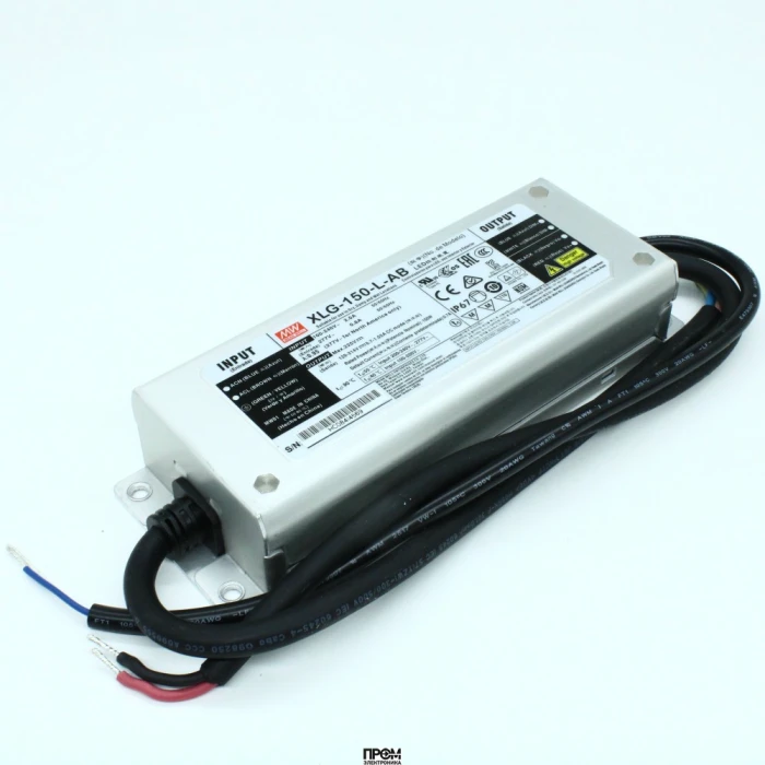 XLG-150-L-AB, AC-DC, 150Вт, стабилизатор тока, IP67, вход 90…305В AC, 47…63Гц, ККМ, выход 700…1050мА/120…214В (режим пост. мощности), изоляция 3750В AC, в кожухе 180х63х35.5мм, -40…+90°С (корпус), встр. потенциометр, димминг 3 в 1