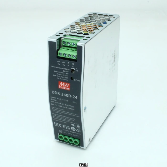 DDR-240D-24, DC-DC, 240Вт, вход 67.2…154 В DC, выход 24В/10А, изоляция 4000В DC, в кожухе на DIN-рейку, 40х125.2х113.5мм, -40...+70°С