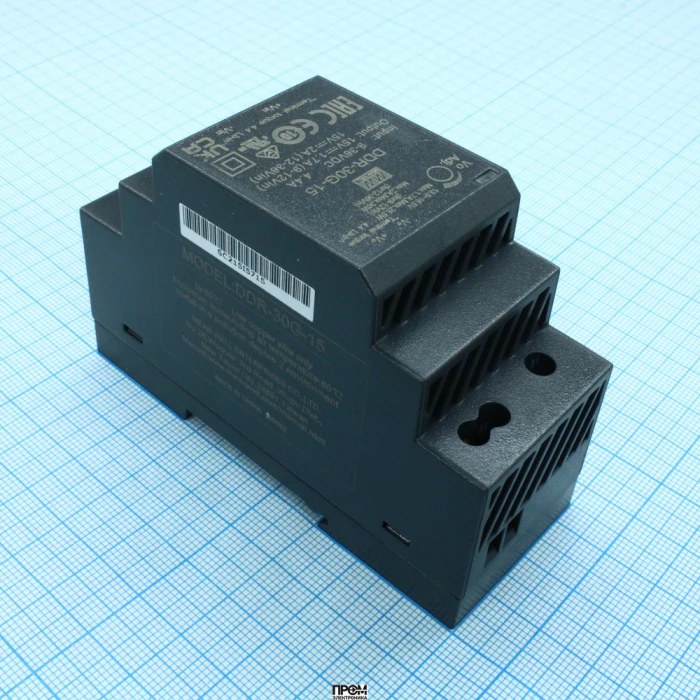 DDR-30G-15, DC-DC, 30Вт, вход 9…36 В DC, выход 15В/2А, изоляция 4000В DC, в кожухе на DIN-рейку, 35х90х54.5мм, -40...+85°С