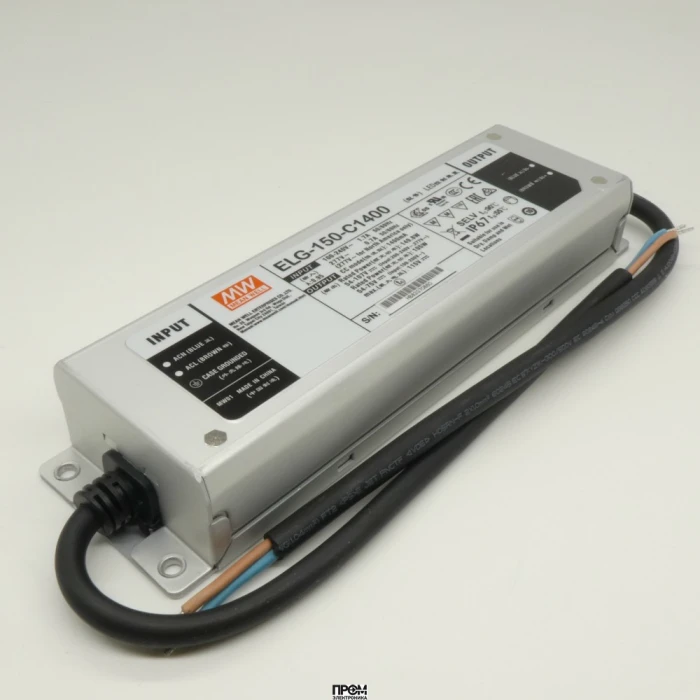 ELG-150-C1400, AC-DC, 149.8Вт, IP67, вход 100…305В AC, 47…63Гц/142…431В DC, ККМ, выход 54…107В/1400мА, изоляция 3750В AC, в кожухе 219х63х35.5, -40…+70°С