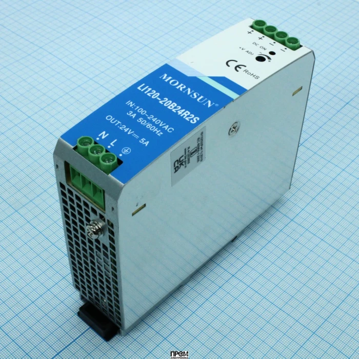 LI120-20B24R2S, Преобразователь AC-DC на DIN-рейку 120Вт, выход 24В/5A, вход 90…264V AC, 47…63Гц изоляция 4000В AC -20…+60°С