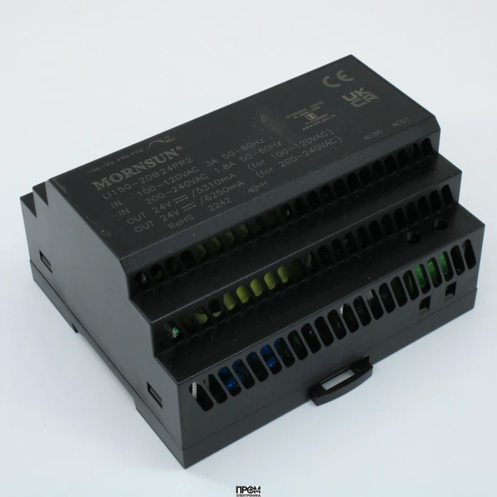 LI150-20B24PR2, Преобразователь AC-DC на DIN-рейку 150Вт, выход 24В/6/25A, вход 85…264V AC, 47…63Гц изоляция 4000В AC -30…+70°С