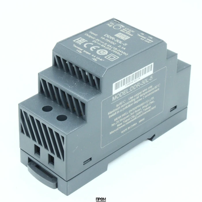DDR-30L-5, DC-DC, 30Вт, вход 18…75 В DC, выход 5В/6А, изоляция 4000В DC, в кожухе на DIN-рейку, 35х90х54.5мм, -40...+85°С